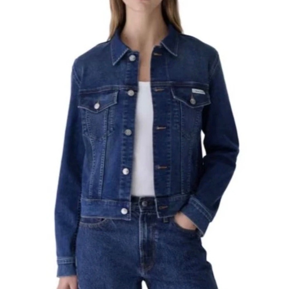 Calvin Klein Womens Classic Trucker Jacket Storm Blue Denim •M• Y2K Layering 90s